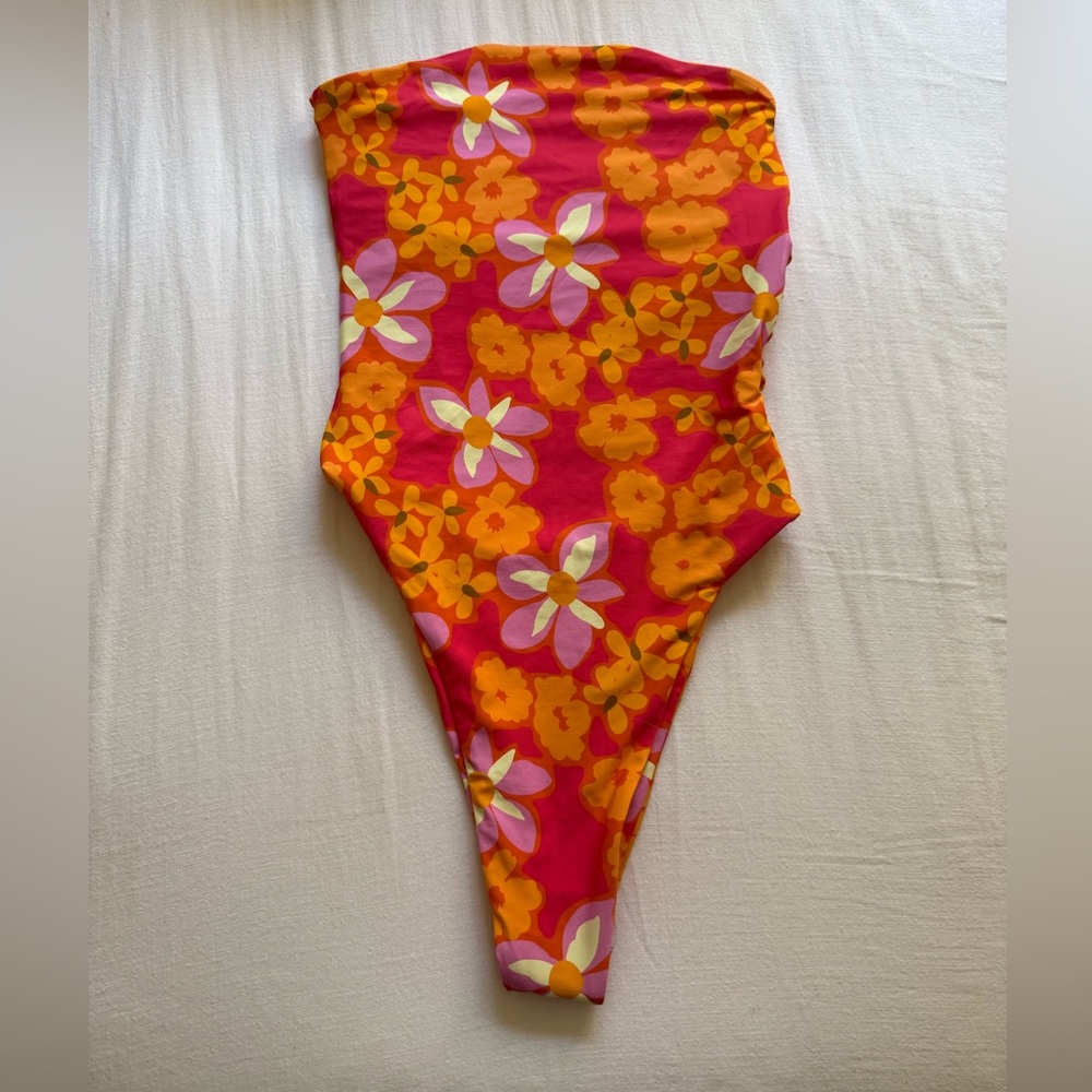 Like New Stone Fox Swim Paola Orange and Pink Floral one Piece Swimsuit